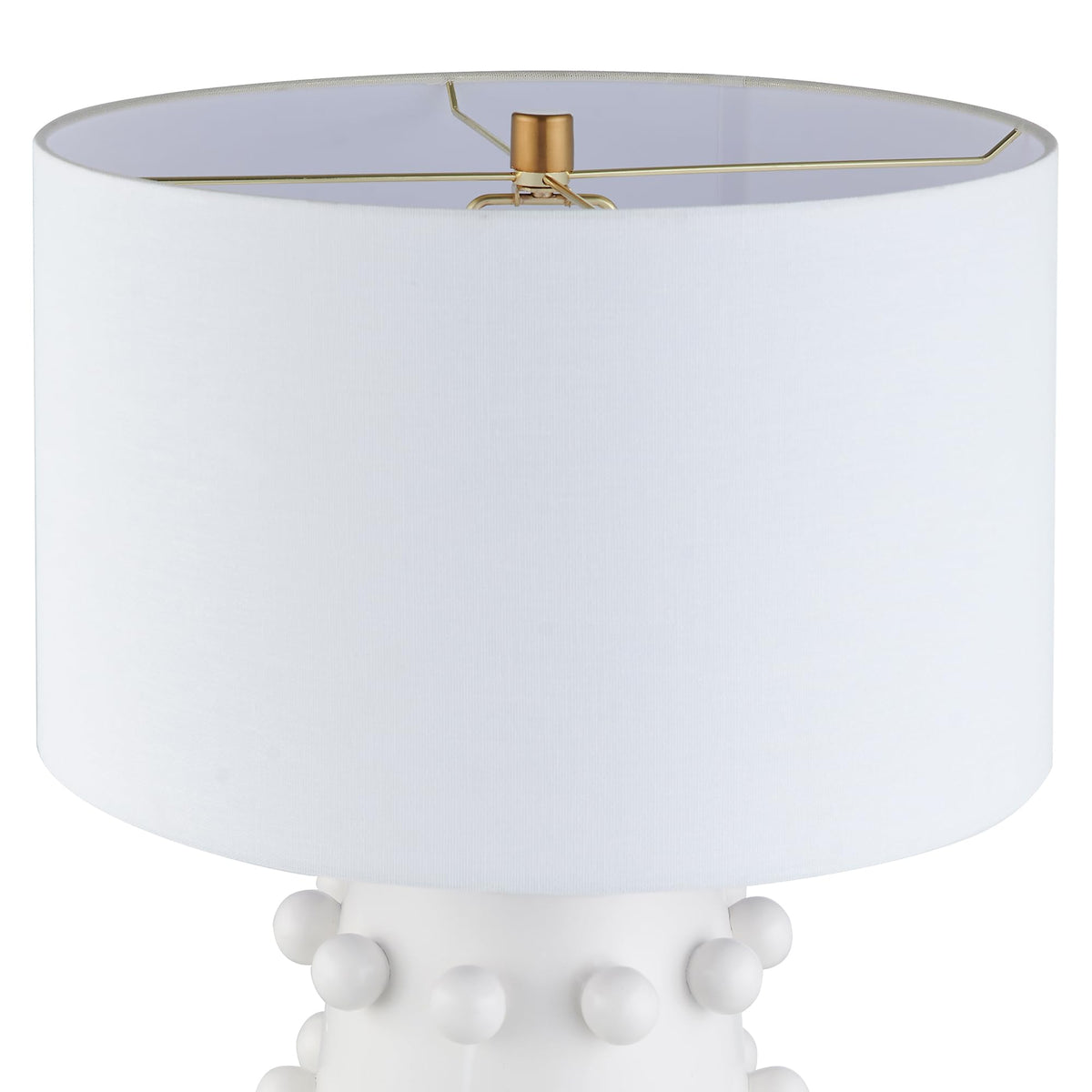 Henn&Hart white fabric drum shade softens light for cozy evenings.