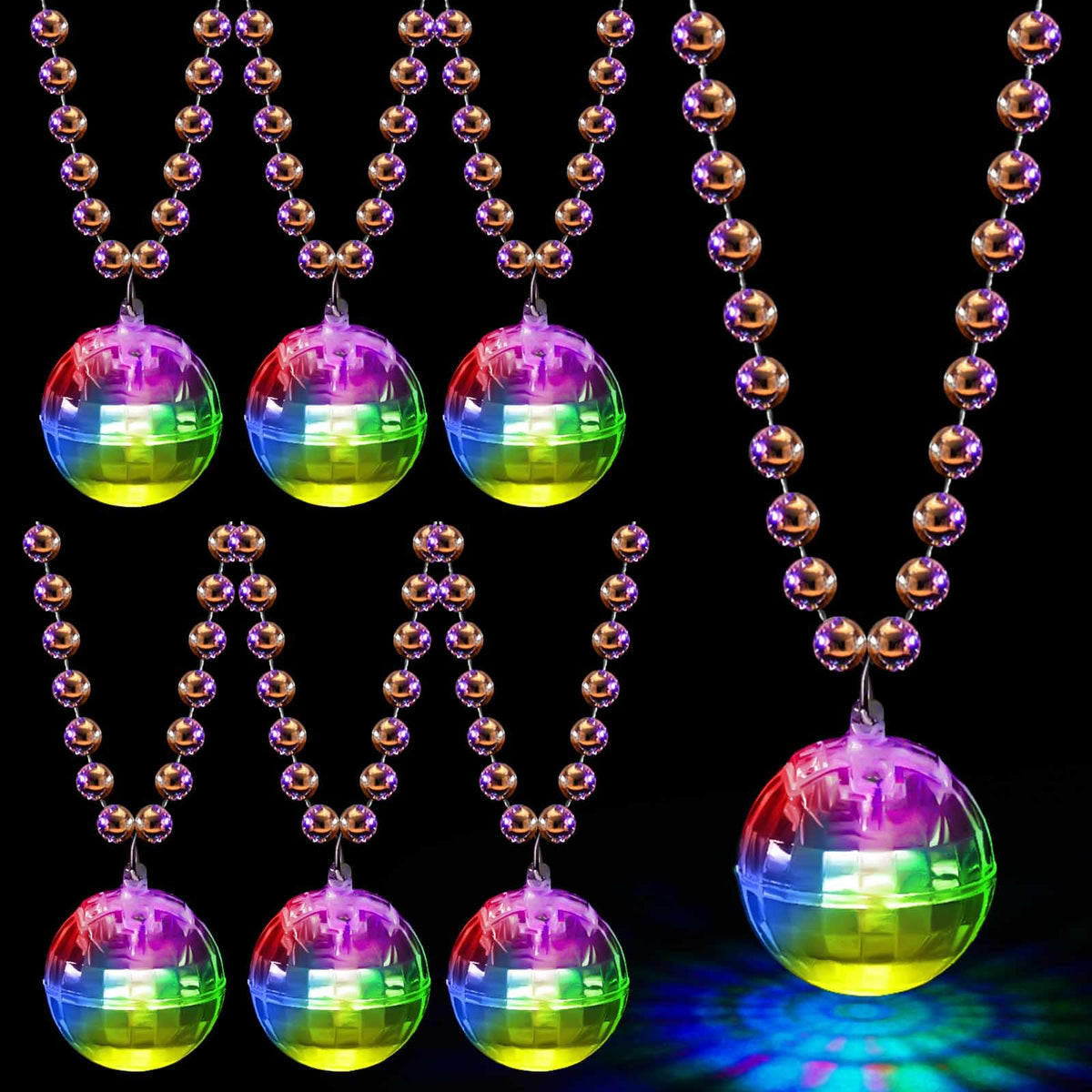 Henoyso LED disco ball necklace with silver finish for festive party wear.