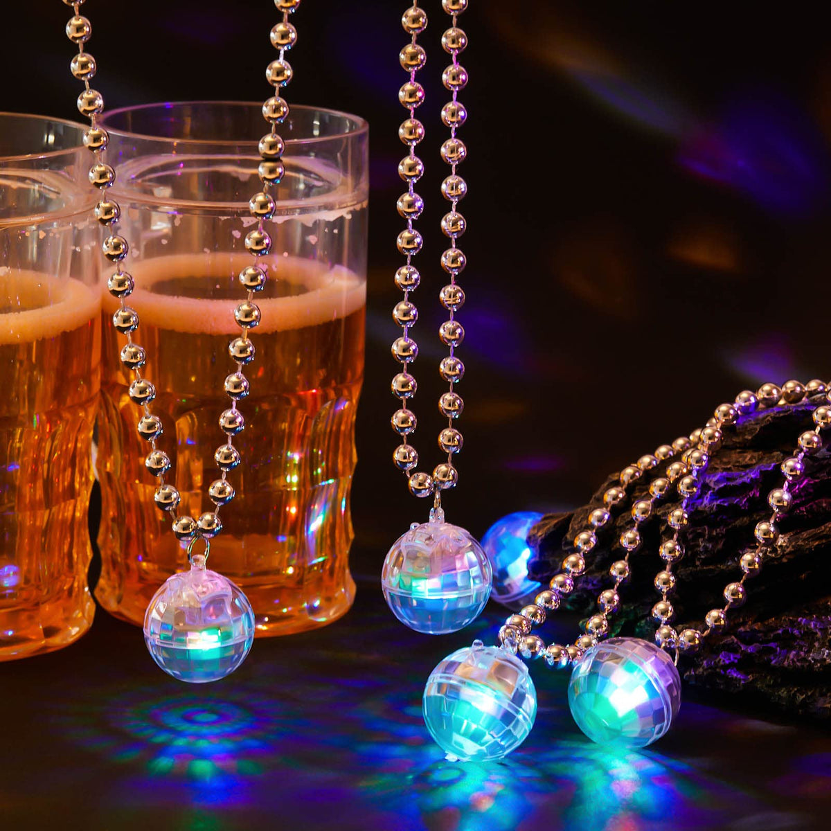 Henoyso LED disco ball necklace six-pack set to pair with multiple outfits.