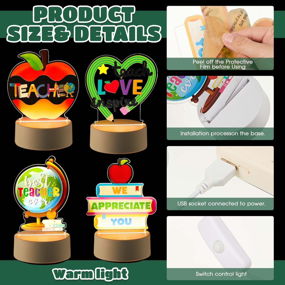 Henoyso engraved night light Pencil design adds playful classroom touch.
