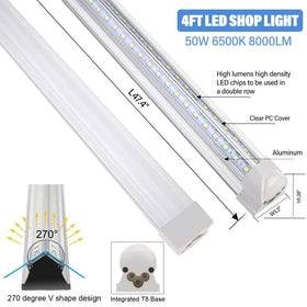 Henwsi 4ft LED shop light connectors image highlights seamless linkable setup.