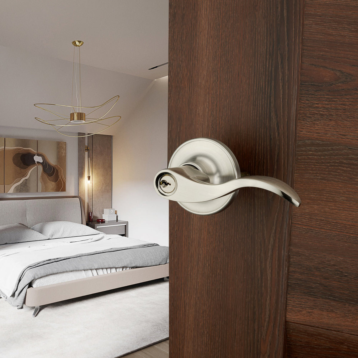 HENYIN Wave Lever Lock backset adjustment illustration for fit.