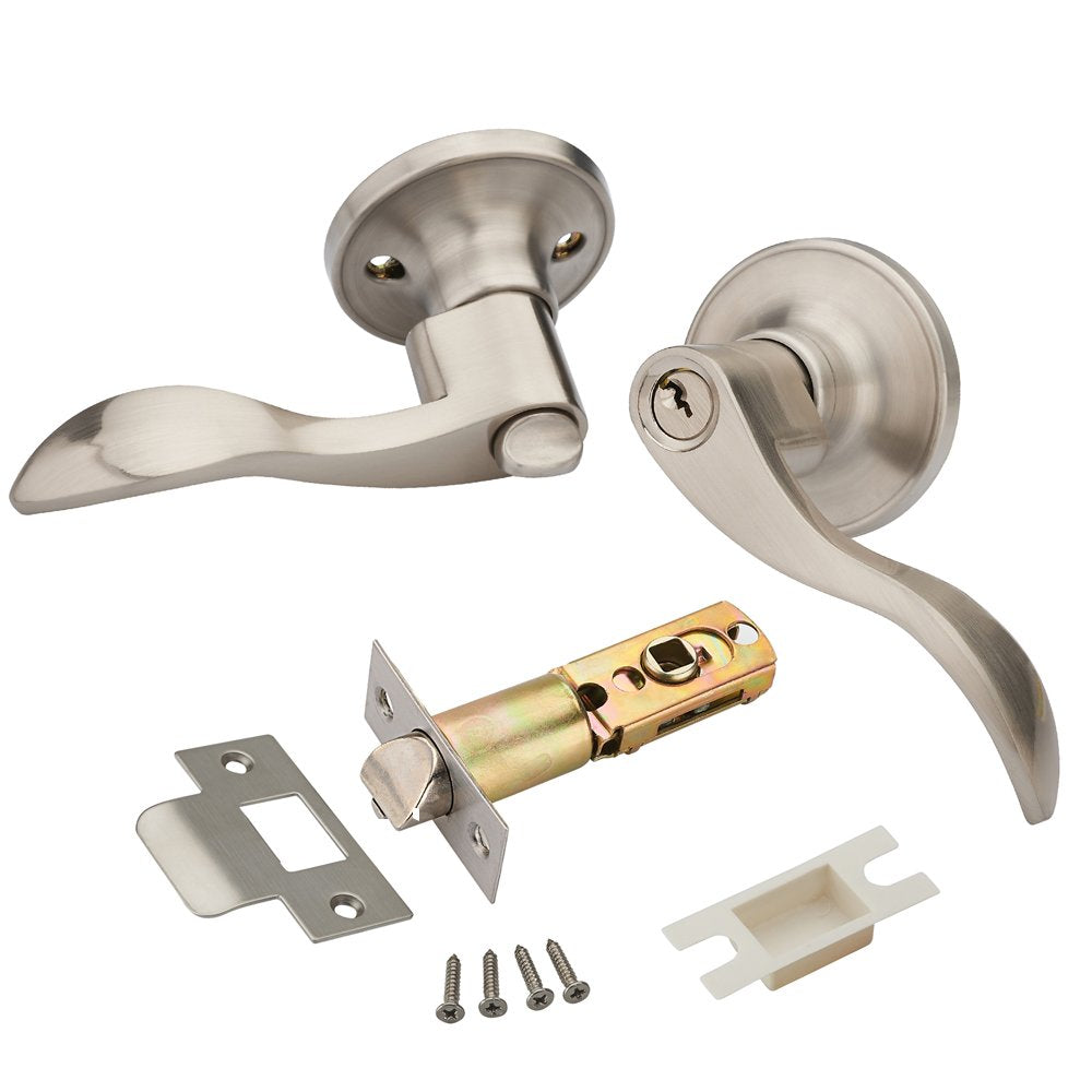 HENYIN Wave Lever Lock silver finish for exterior and interior doors.
