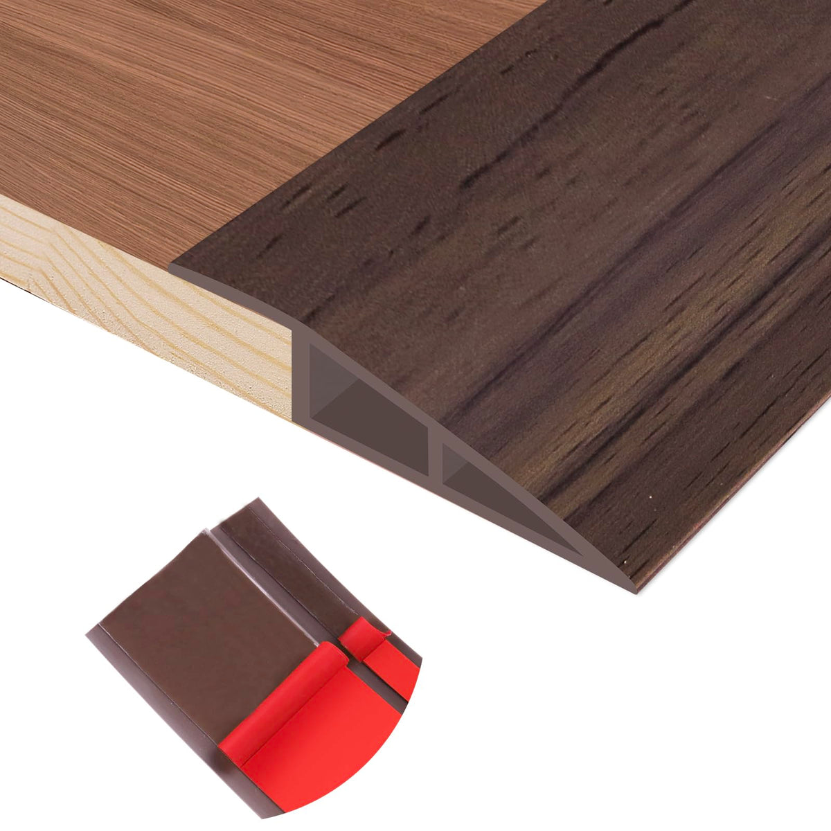 Heonay floor transition strip adhesive closeup showing strong backing for secure fit