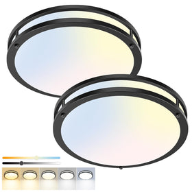 hepside 13-inch flush mount front view shows a sleek black fixture for modern rooms.