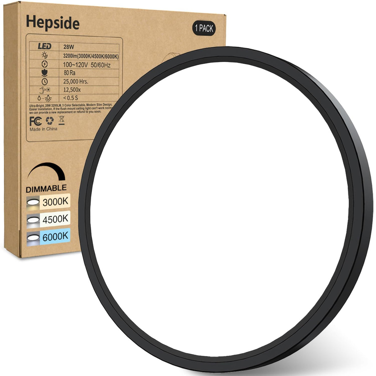 Hepside 1PACK flush mount light in black 12 inch for seamless kitchen illumination