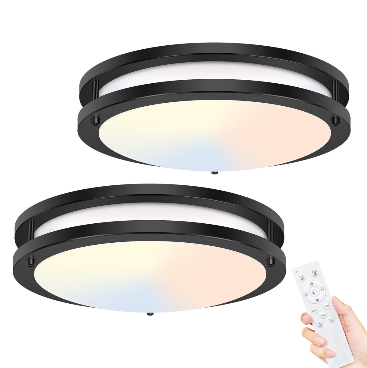 Hepside two-pack flush-mount LED ceiling lights with remote for versatile kitchen and hallway lighting.