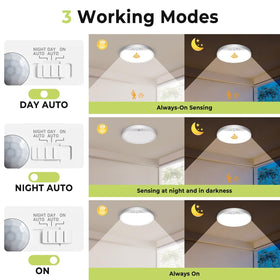 Night auto mode lights respond to motion in low light.