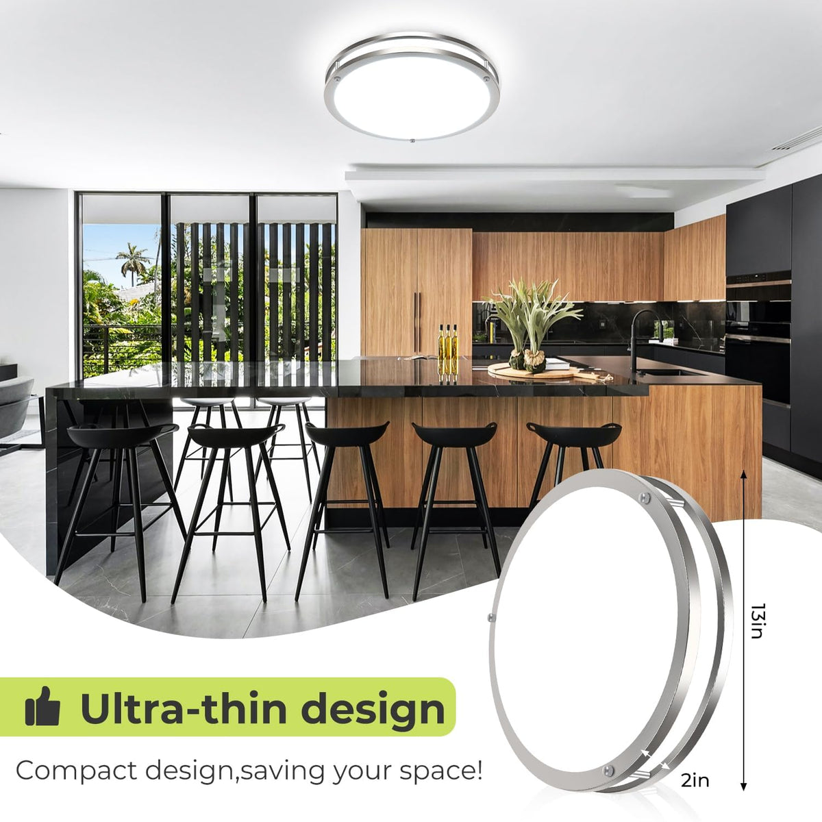 Hepside flush mount with integrated design for quick installation.