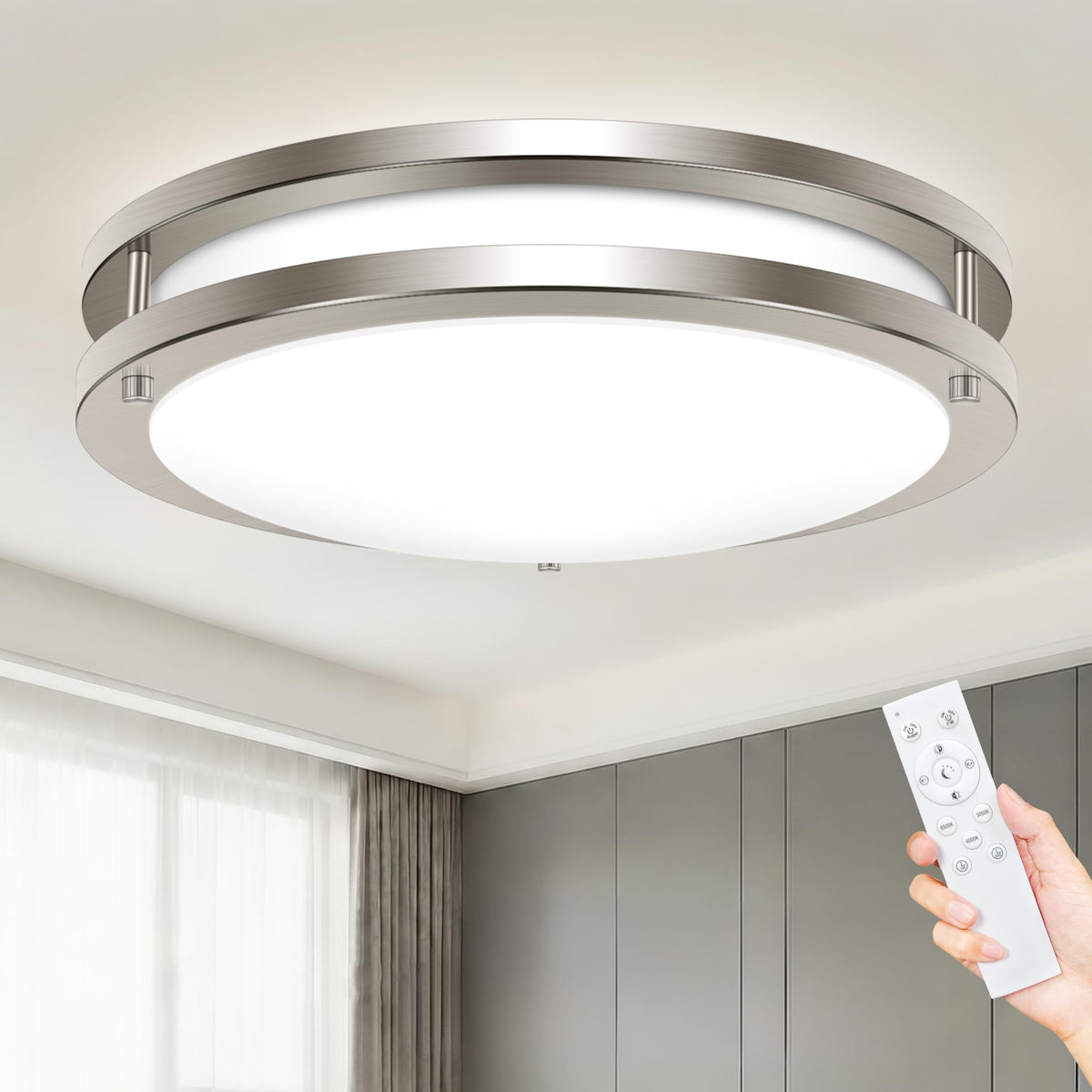 Hepside LED ceiling light with remote control for easy brightness and color temperature adjustment.