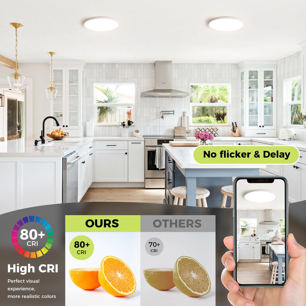 hepside 12in dimmable LED flush mount offers adjustable brightness for any room.