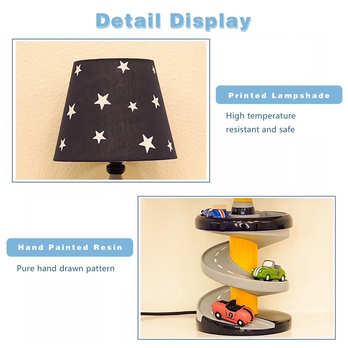 HERBESTBAY car bedside lamp resin figure enhances nursery decor with whimsy.