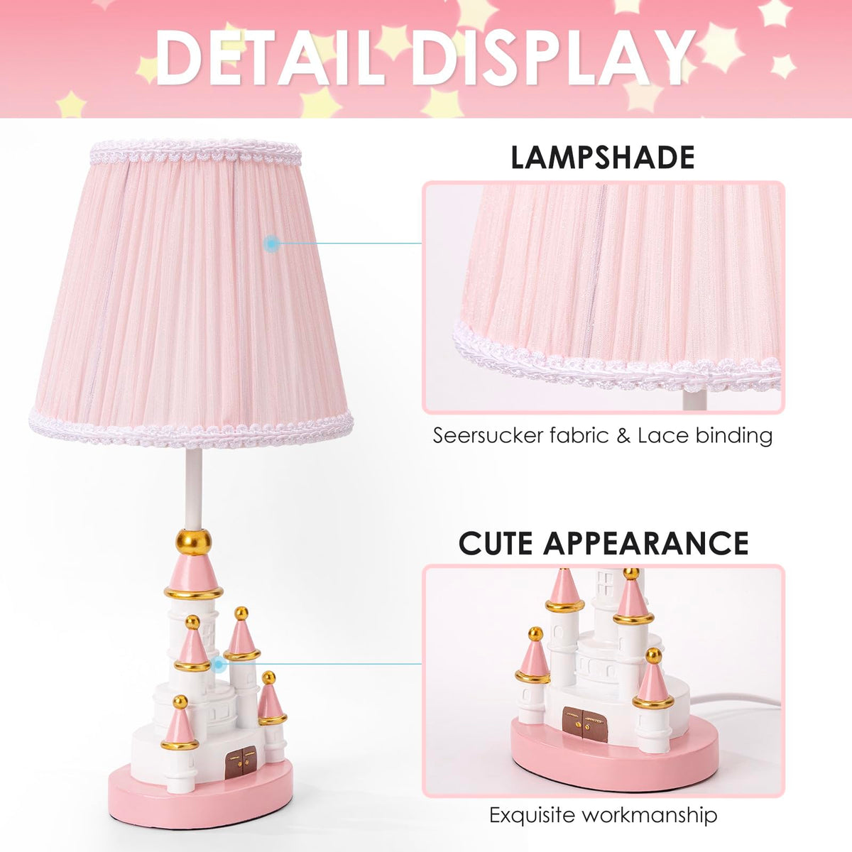 HERBESTBAY pink bedside lamp with fabric shade and dot design for playful ambiance.