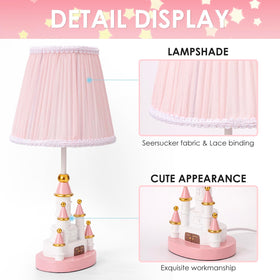 HERBESTBAY pink bedside lamp with fabric shade and dot design for playful ambiance.