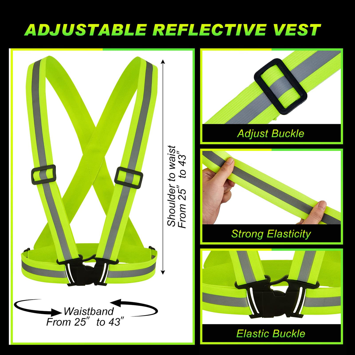 Hercicy reflective vest with adjustable shoulder strap for a comfortable fit.