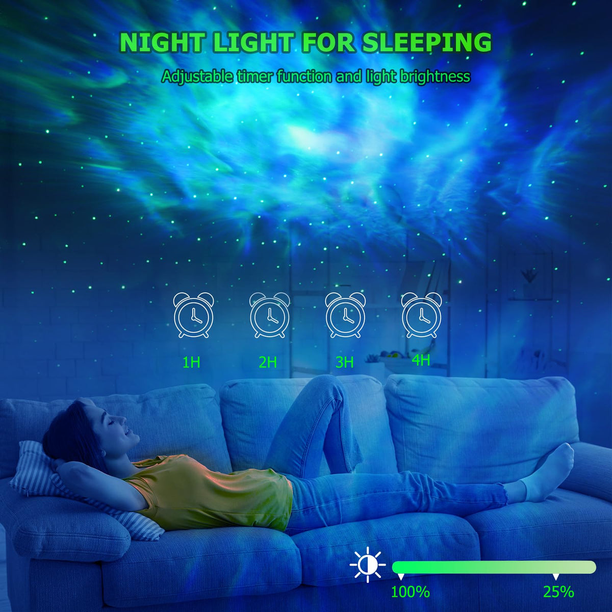 HERHOTER color modes create dynamic space scenes for relaxation.