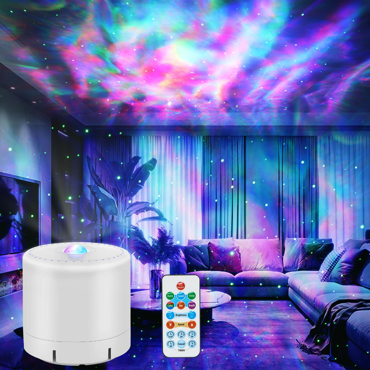 HERHOTER Galaxy Projector casts starry walls and ceiling for immersive room ambiance.