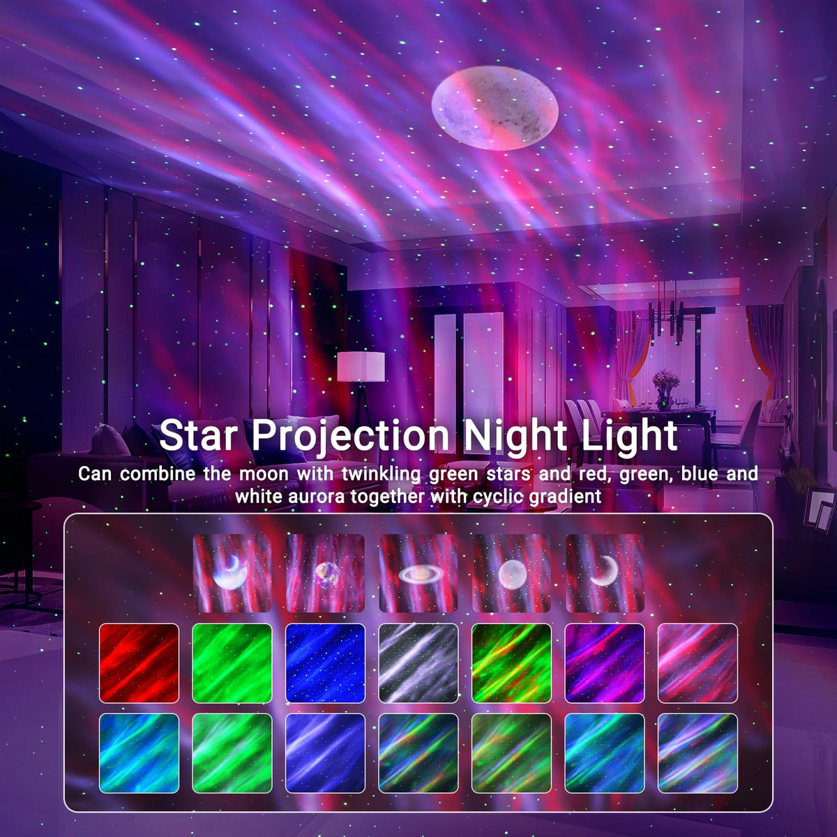 HERHOTER Northern lights aurora projection fills walls with enchanting colors for relaxation.