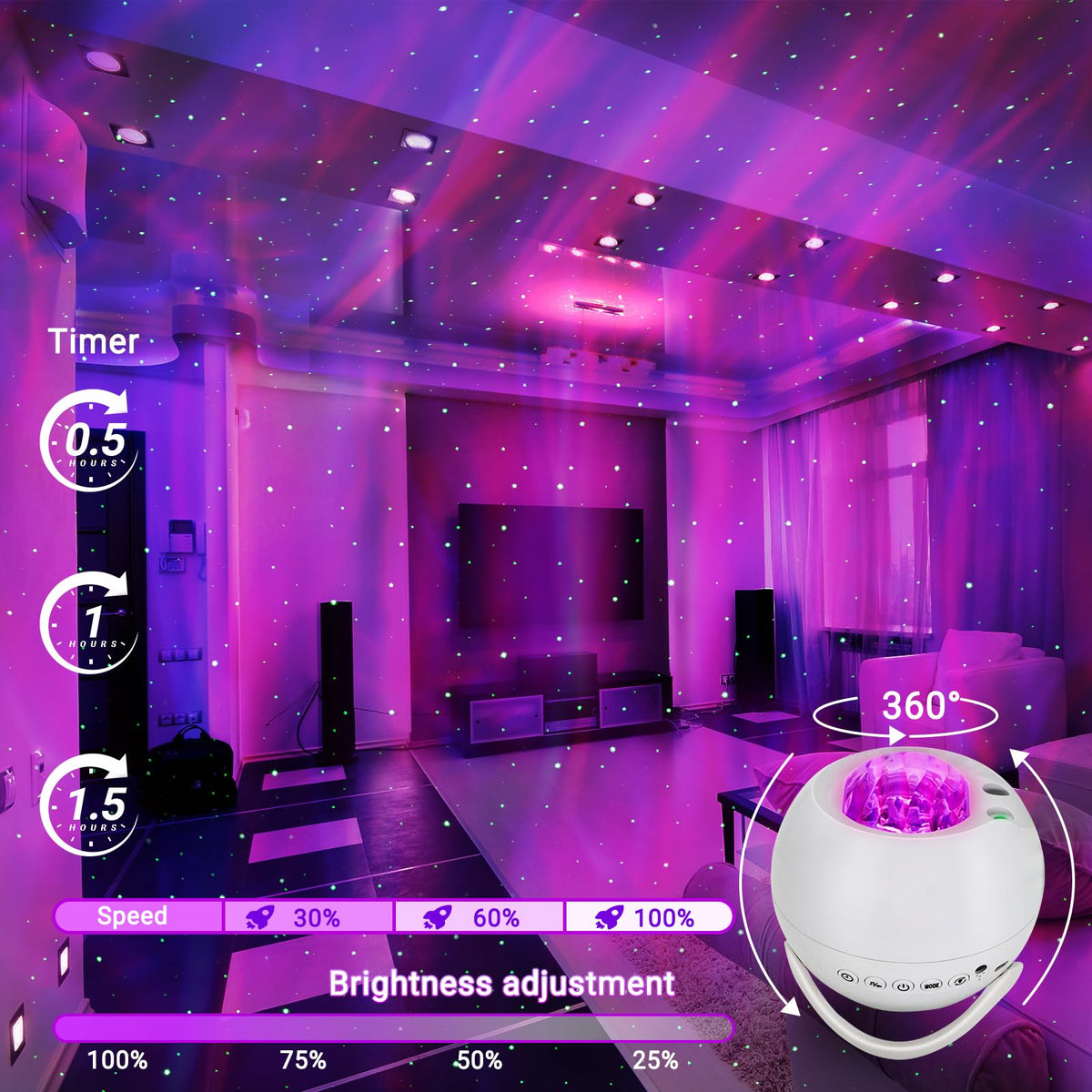 HERHOTER white-noise sounds complement visuals for calmer bedtimes.