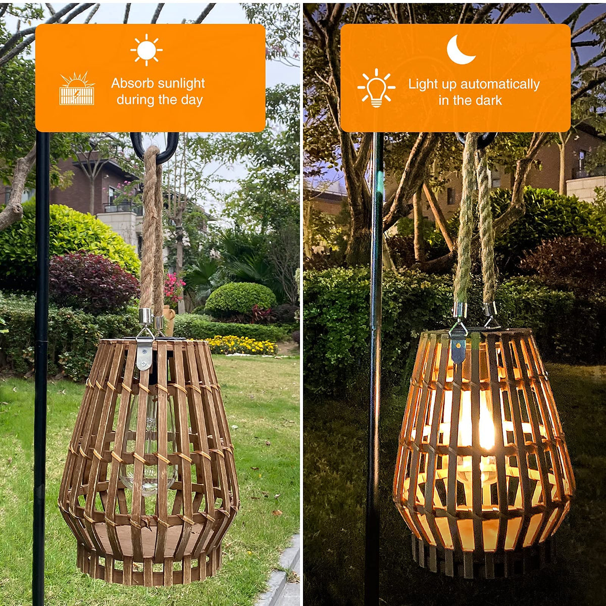 HERJIATK bamboo lantern handle allows versatile hanging options.