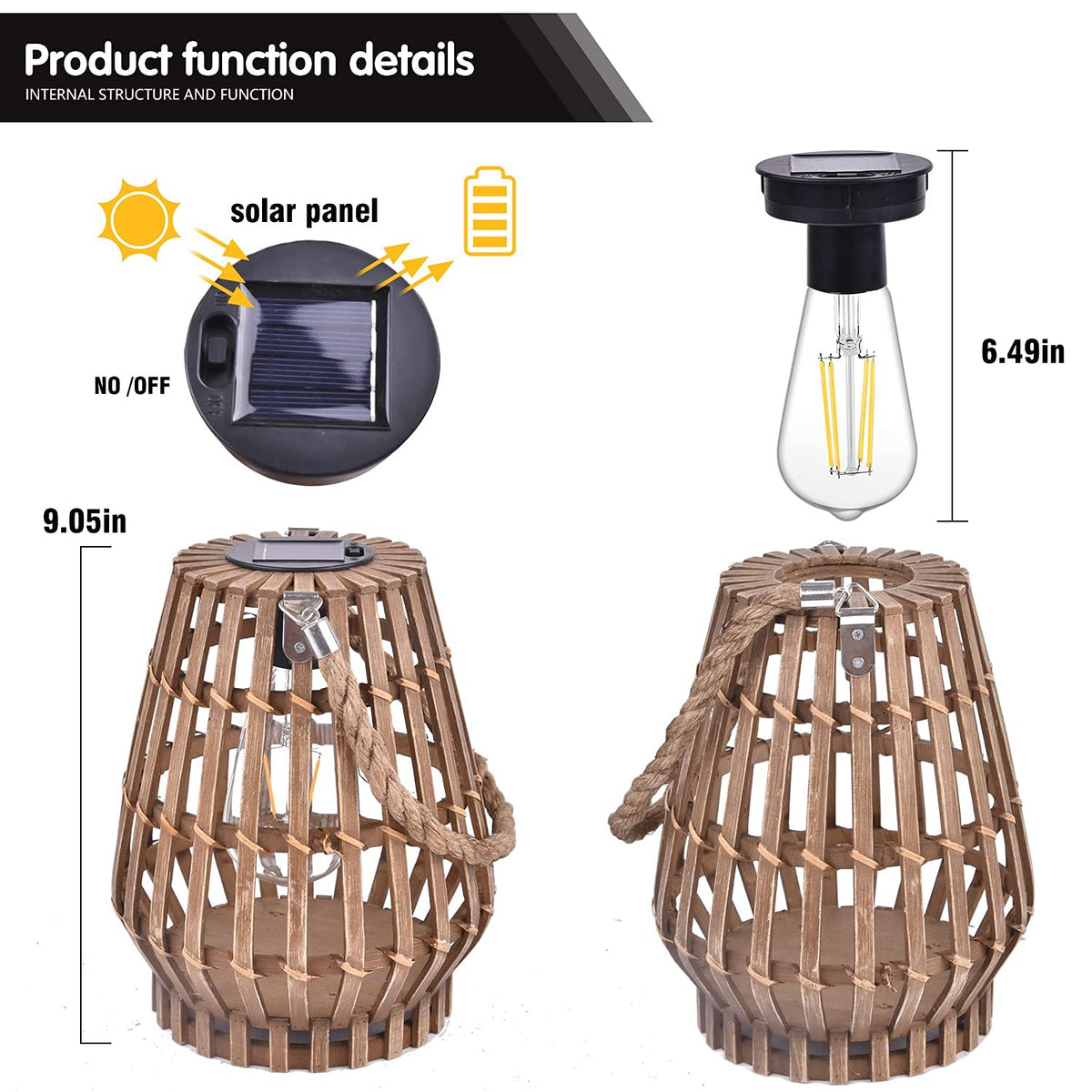 HERJIATK solar table lamp with Edison bulb provides effortless table lighting.