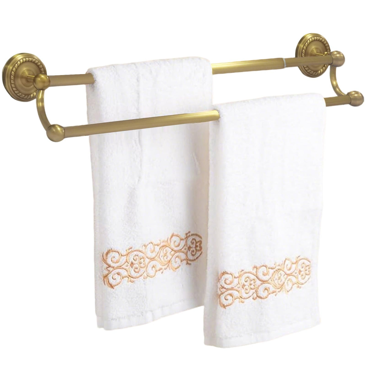 HERMARM double towel bar in brass wall mount for organized bathroom storage.