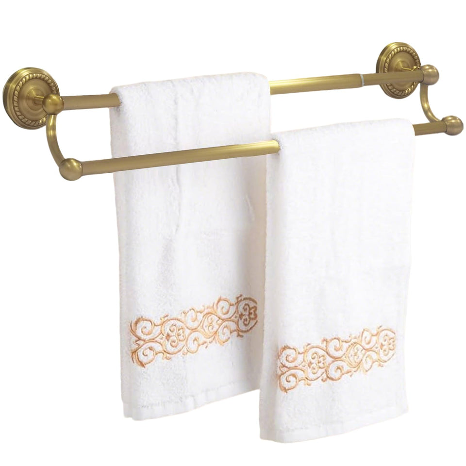HERMARM double towel bar in brass wall mount for organized bathroom storage.