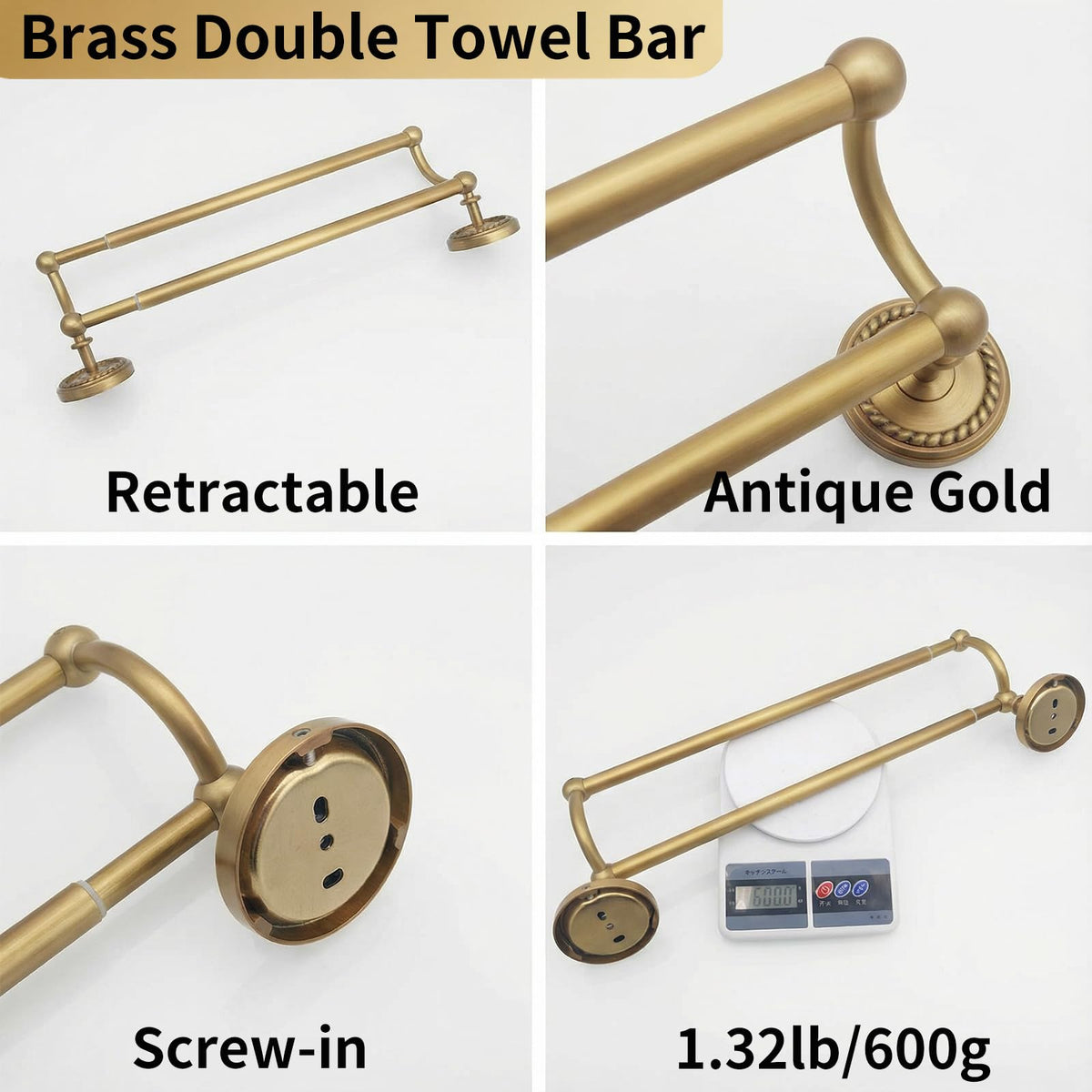 HERMARM heavy-duty brass construction provides durable towel support.