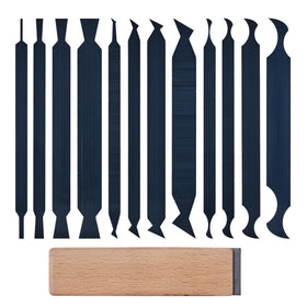 HERMIT TOOLS cabinet-scraper-set-12-shapes enables precise finishing in tight spaces.