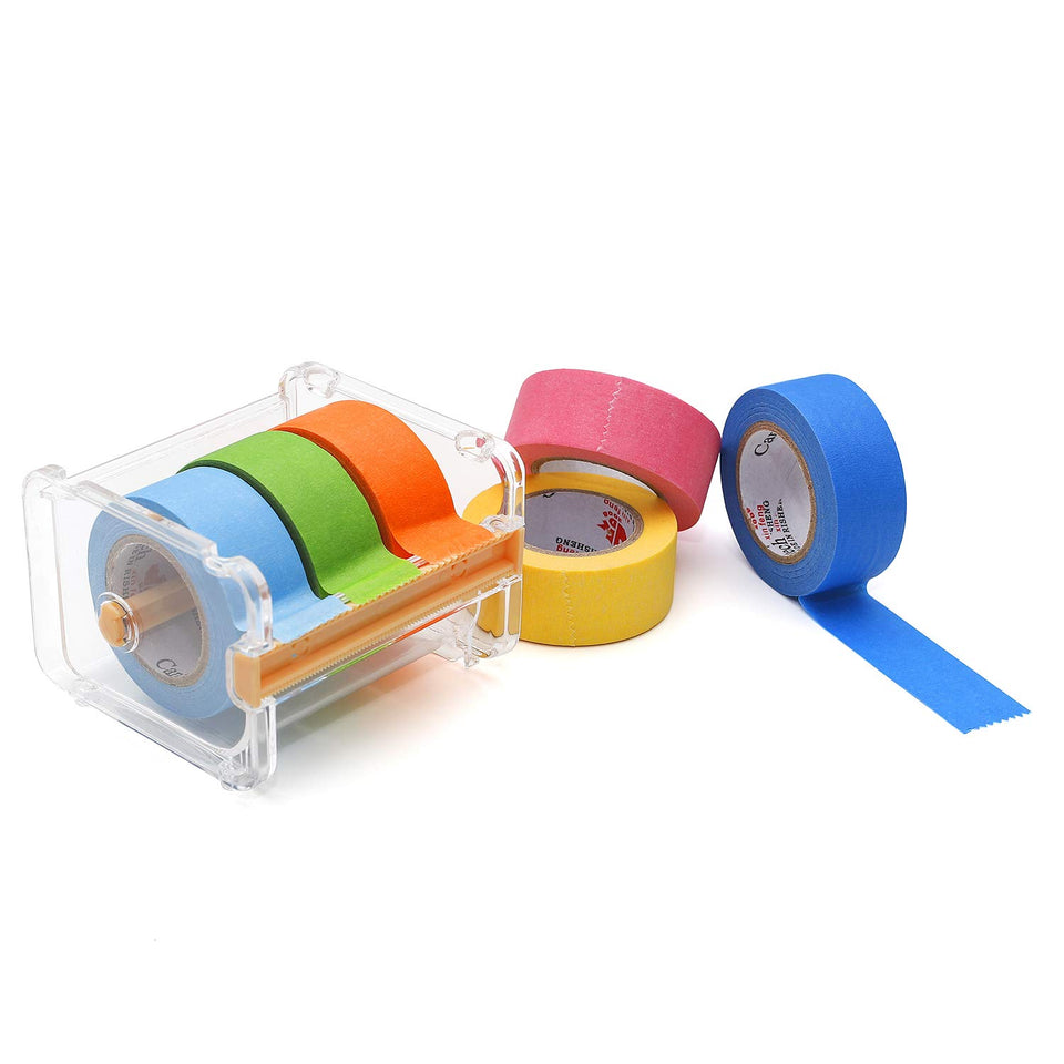Herngee masking tape dispenser with rainbow tapes for quick decorating projects.