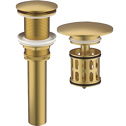 HEROBAI pop up drain in brushed gold with built in filter basket for hair capture