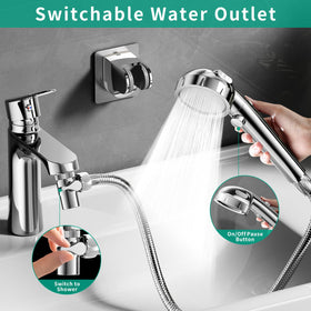 HEROBAI chrome sprayer with adapters demonstrates easy installation across faucet sizes