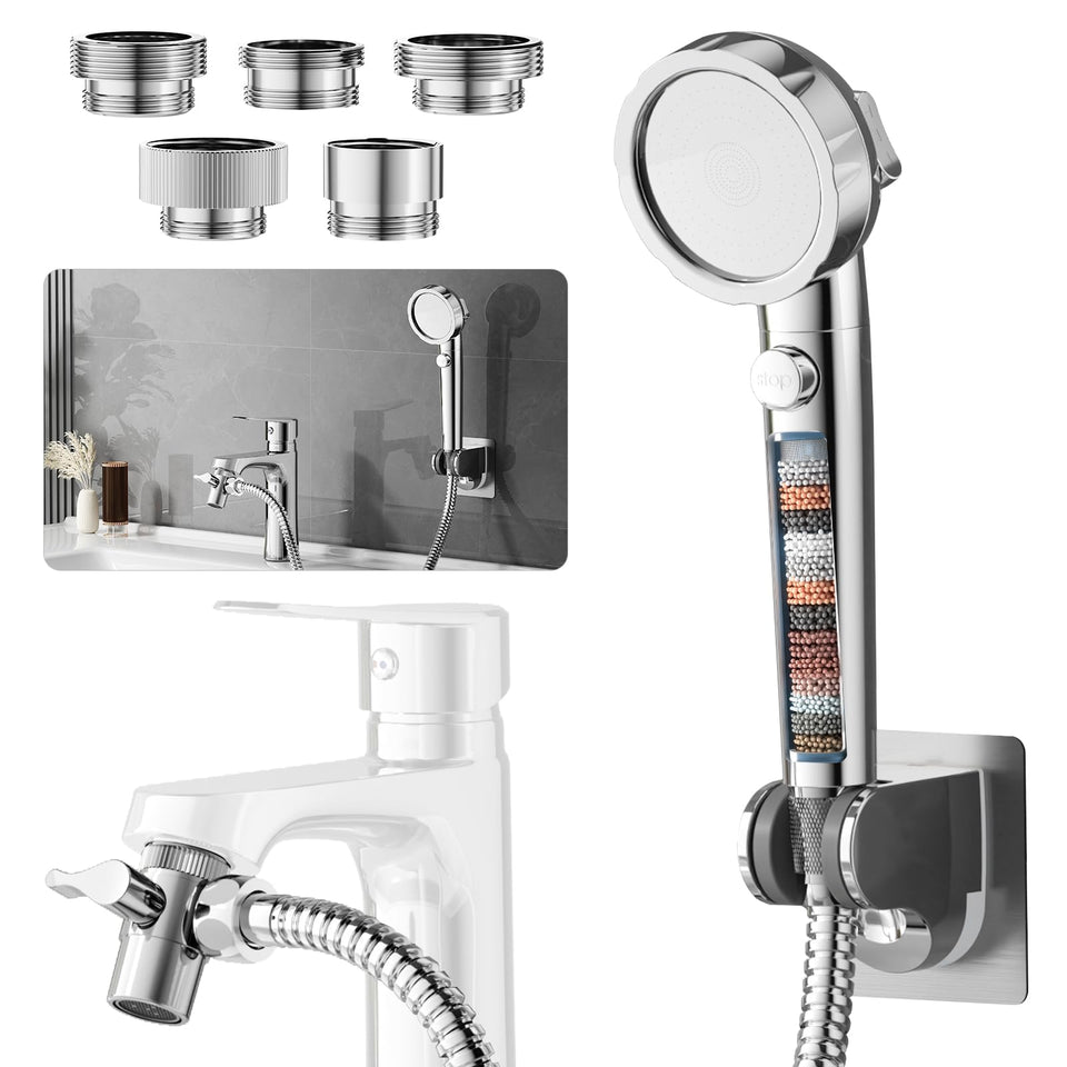 HEROBAI chrome sink hose sprayer attachment showing universal faucet fit and sleek finish