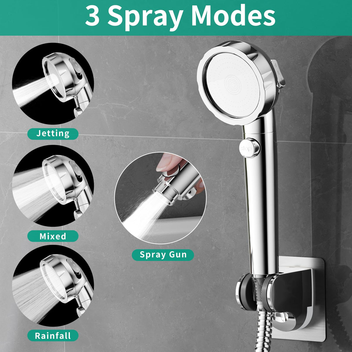 HEROBAI chrome sprayer used for pet washing with adjustable spray
