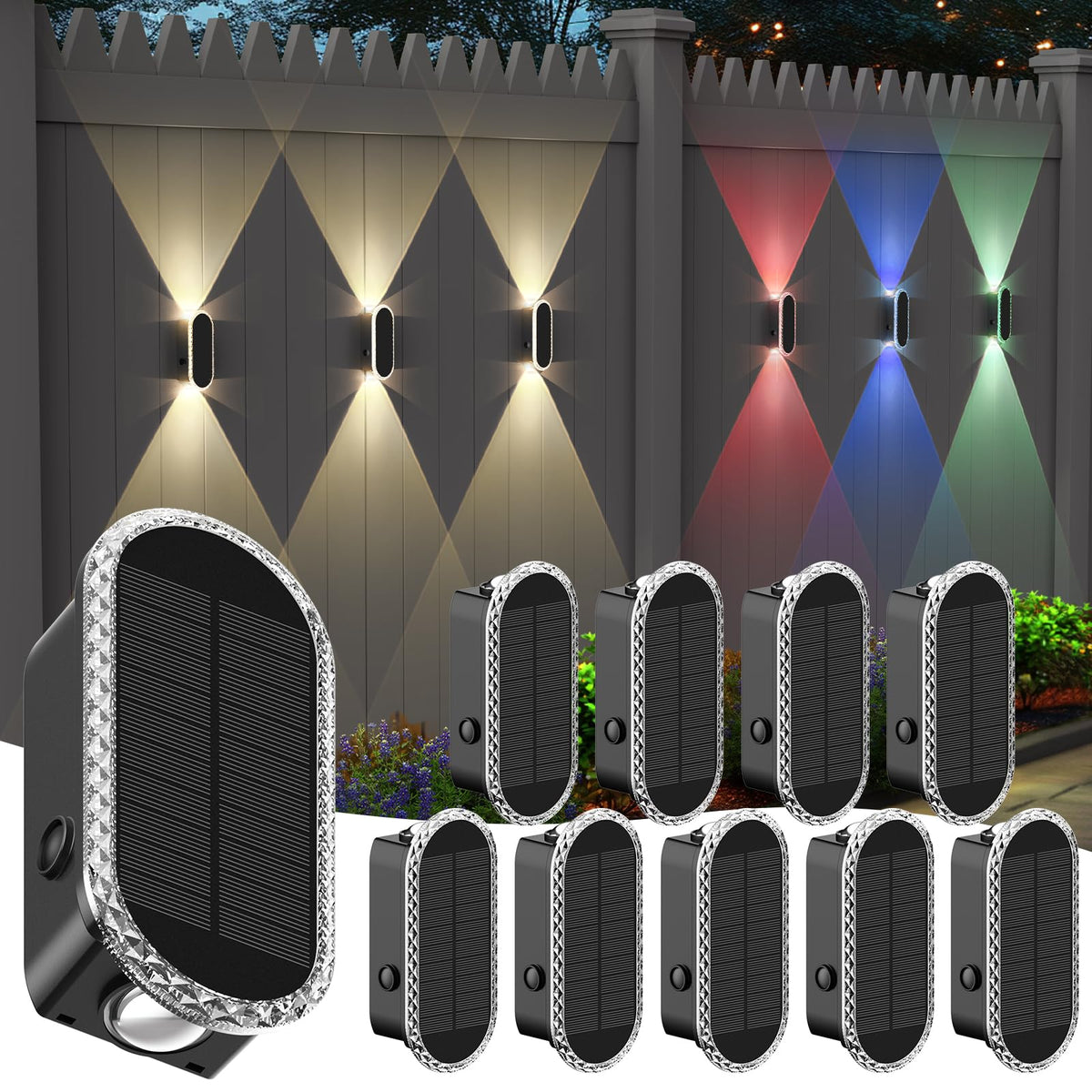 Herzila 10-pack solar fence lights front-install bright entry with energy-efficient ambiance