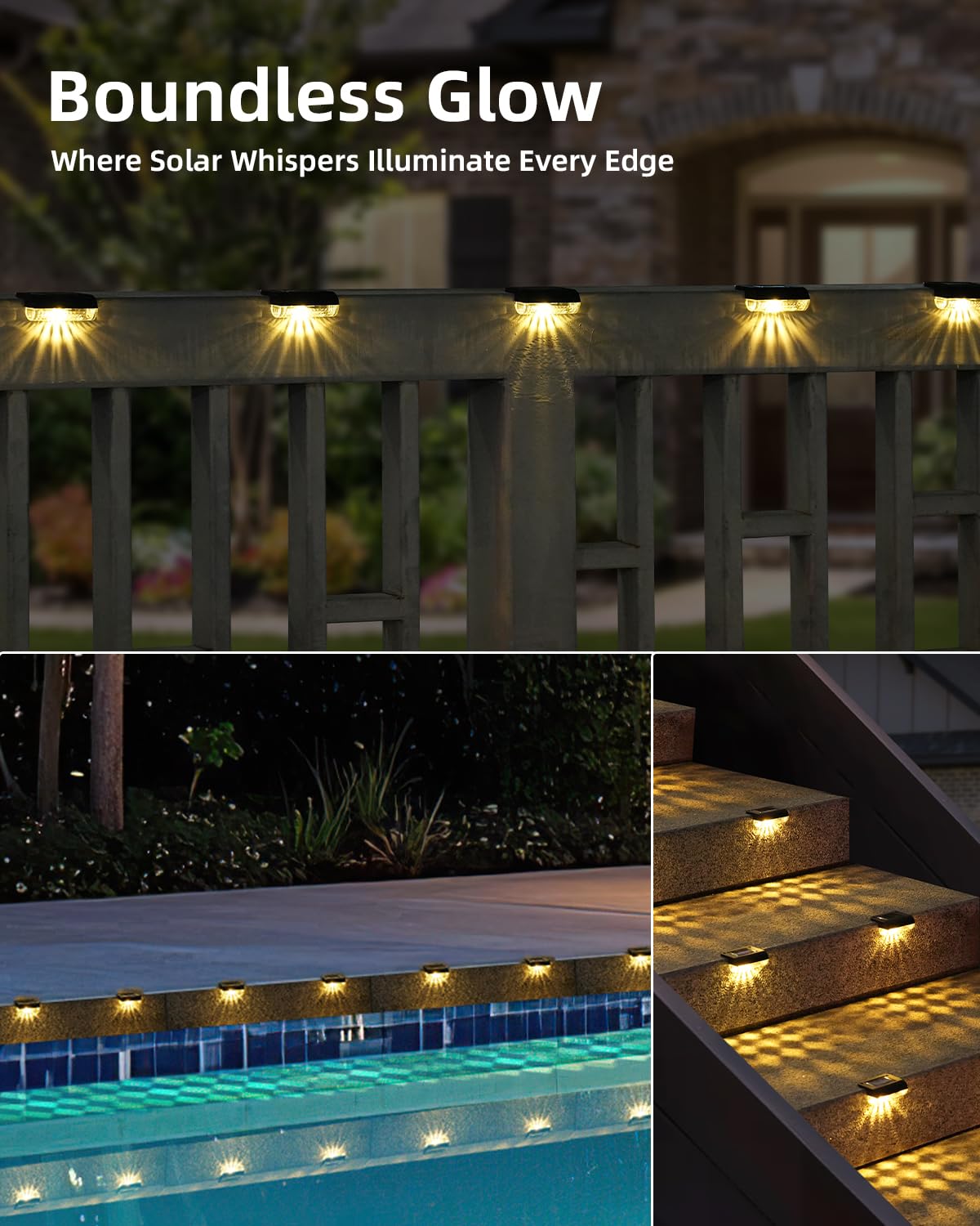 Herzila 16-pack solar deck lights for multiple entry points and paths.