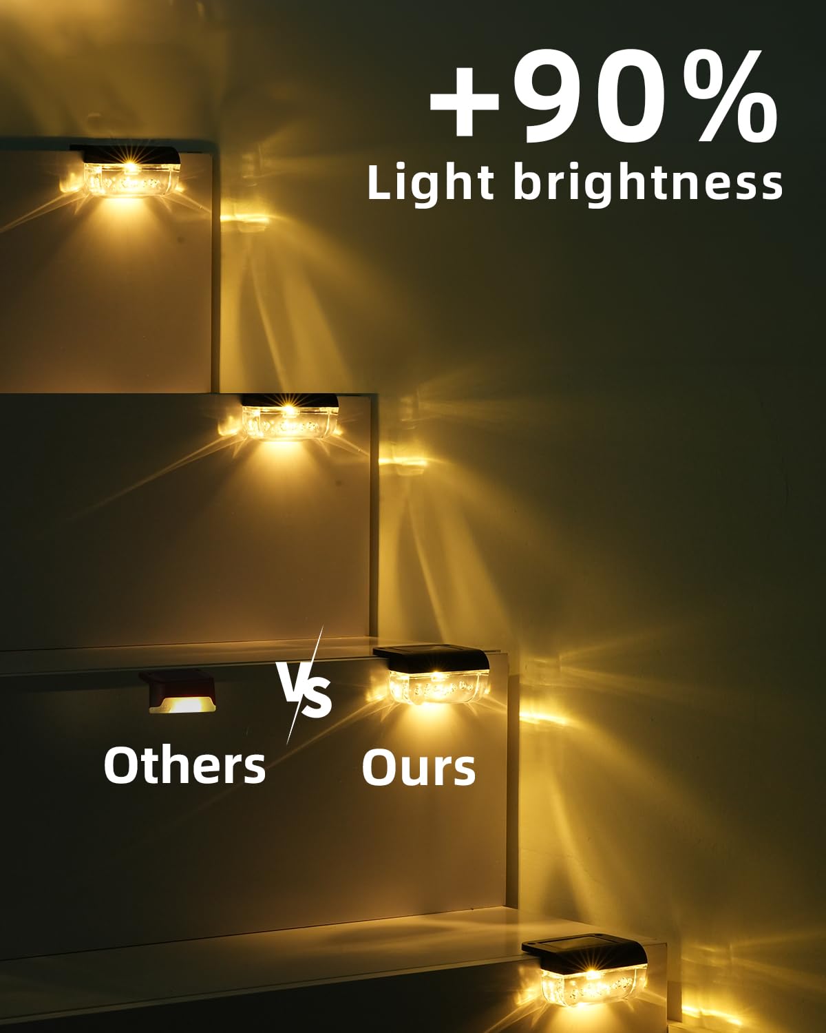 Herzila solar deck lights illuminate deck stairs for safer nighttime access.