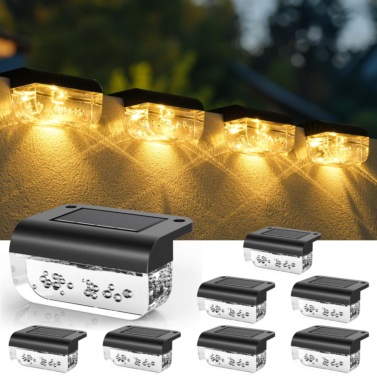 Herzila solar deck lights illuminate fence areas with warm ambiance and energy efficiency.