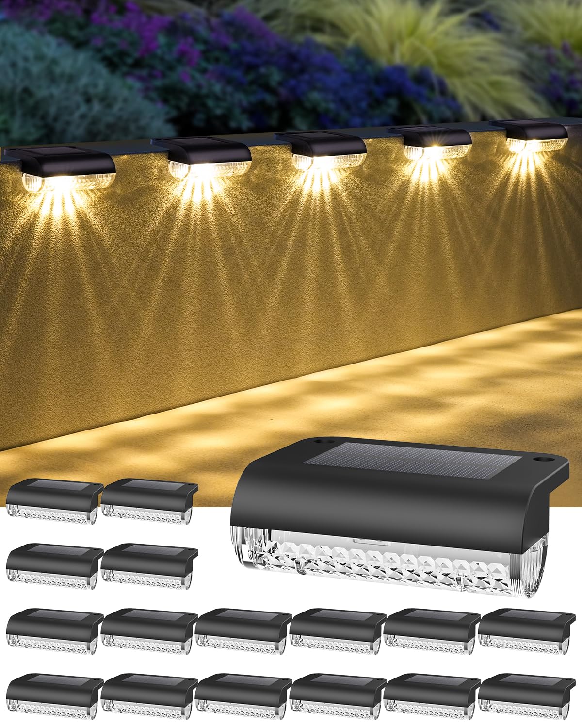 Herzila solar deck step light compact provides safe navigation with warm glow.