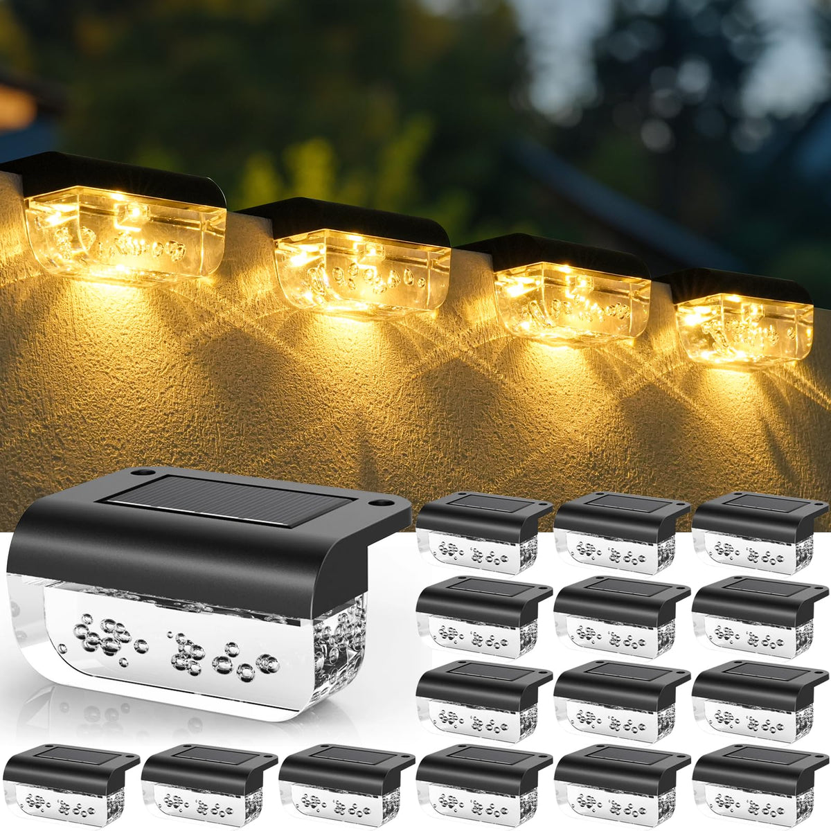 Herzila solar fence lights front view illuminate outdoor paths with warm, inviting glow.
