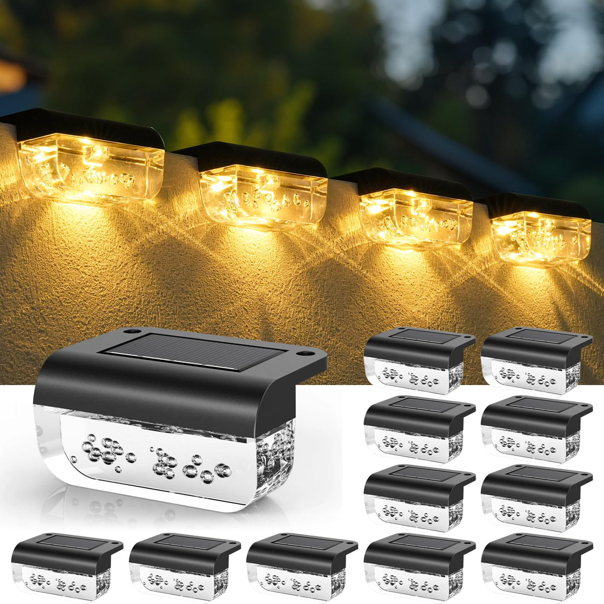 Herzila solar step light on stairs emits warm white glow for safer nighttime navigation.
