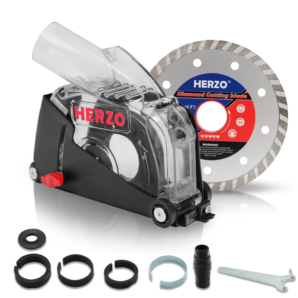 HERZO dust shroud for 5-inch angle grinder with secure fit and reduced dust during cutting