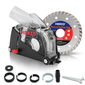 HERZO dust shroud for 5-inch angle grinder with secure fit and reduced dust during cutting