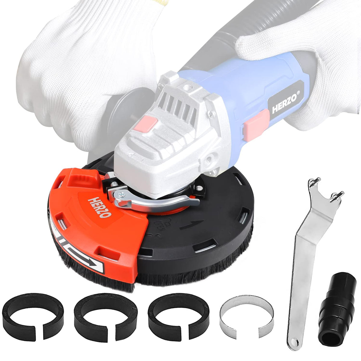 HERZO clamp-fitting hood provides a secure, stable dust extraction setup