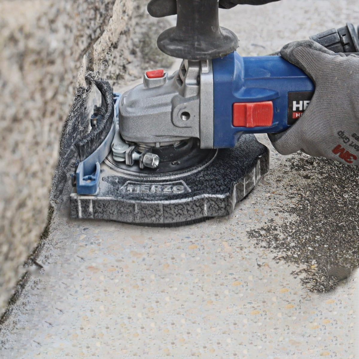 HERZO shroud in action on a grinder during use.