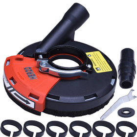 HERZO universal dust shroud for 7-inch grinders reduces dust during grinding.