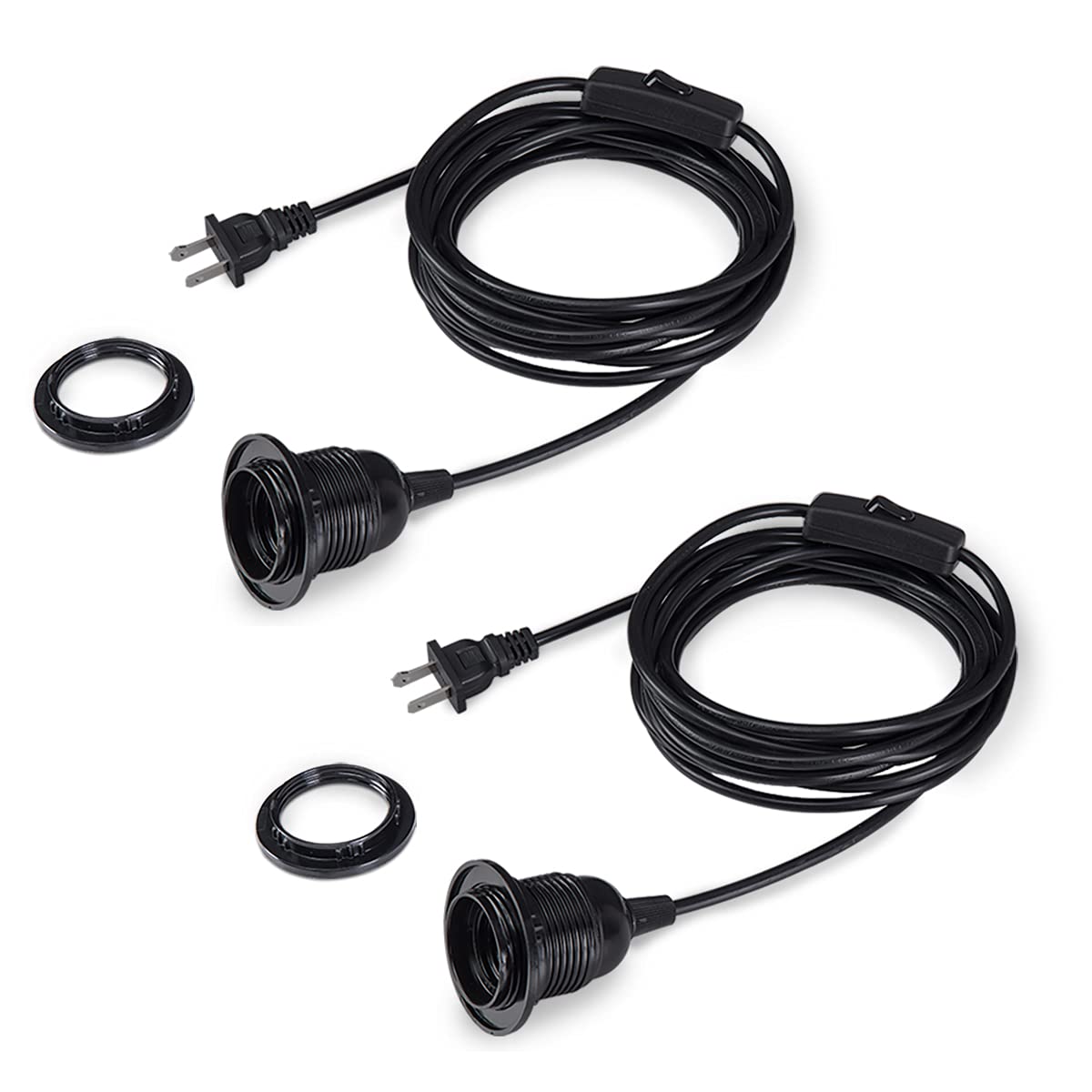 HESSION 2-pack 15-foot black plug-in pendant light cord with inline switch for easy lighting