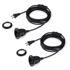 HESSION 2-pack 15-foot black plug-in pendant light cord with inline switch for easy lighting