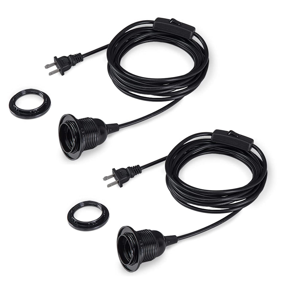HESSION 2-pack 15-foot black plug-in pendant light cord with inline switch for easy lighting