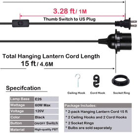 HESSION extendable hanging lantern cord with E26 socket for flexible DIY setups